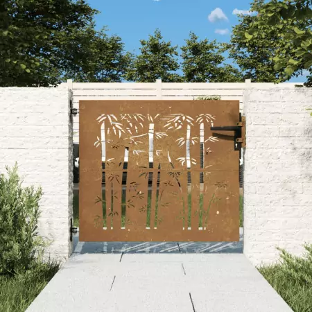 Cancello da Giardino 85x100 cm in Acciaio Corten Design Bambù