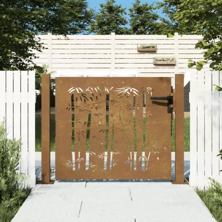 Cancello da Giardino 105x105 cm in Acciaio Corten Design Bambù