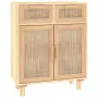 Credenza Marrone 60x30x75cm Legno Massello Pino Rattan Naturale