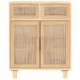 Credenza Marrone 60x30x75cm Legno Massello Pino Rattan Naturale