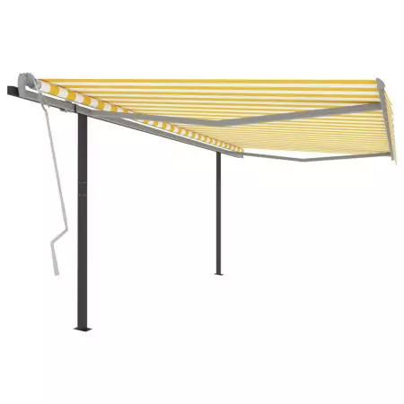 Tenda da Sole Retrattile Manuale con Pali 4x3,5 m Gialla Bianca