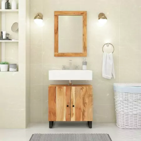 Mobile Lavabo 62x33x58 cm Legno Massello Acacia e Multistrato