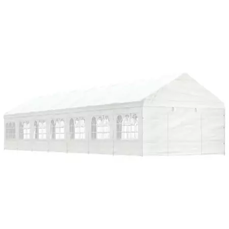 Gazebo con Tetto Bianco 15,61x4,08x3,22 m in Polietilene