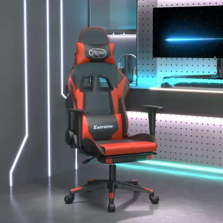 Sedia da Gaming Massaggio Poggiapiedi Nero e Rosso Similpelle