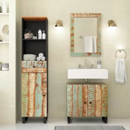 Set Mobili da Bagno 3 pz in Legno Massello di Recupero