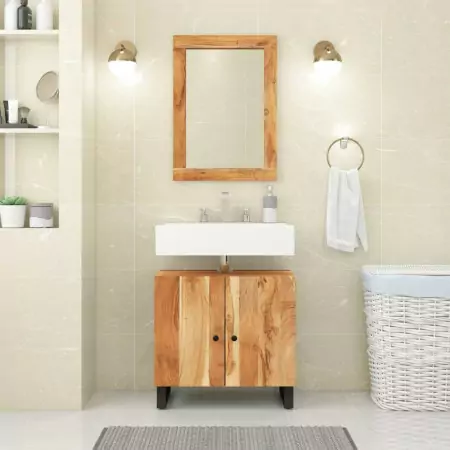 Set Mobili da Bagno 2pz in Legno Massello di Acacia