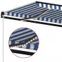 Tenda da Sole Retrattile Manuale con LED 600x350 cm Blu Bianca