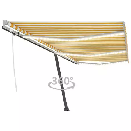 Tenda da Sole Retrattile Manuale LED 600x350 cm Gialla e Bianca