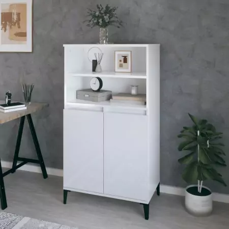 Credenza Bianco Lucido 60x36x110 cm in Legno Multistrato