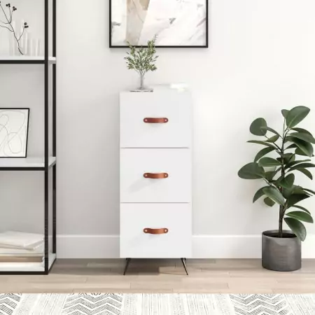 Credenza Bianco Lucido 34,5x34x90 cm in Legno Multistrato