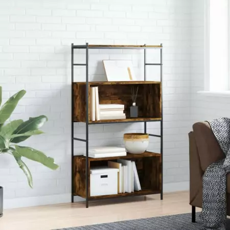 Libreria Rovere Fumo 80x30x145,5cm in Legno Multistrato e Ferro