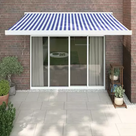 Tenda Sole Retrattile Blu e Bianca 3,5x2,5m Tessuto e Alluminio