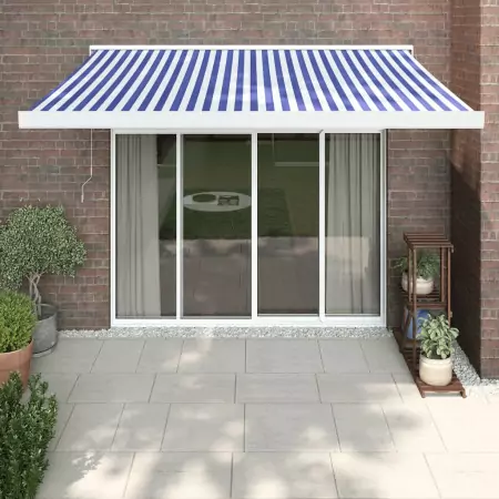 Tenda Sole Retrattile Blu e Bianca 3x2,5 m Tessuto e Alluminio