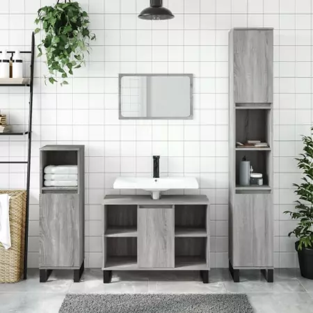 Mobile da Bagno Grigio Sonoma 80x33x60 cm in Legno Multistrato