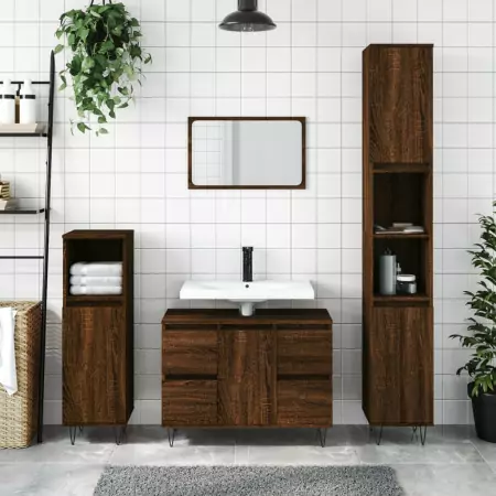 Armadietto Bagno Rovere Marrone 80x33x60cm in Legno Multistrato