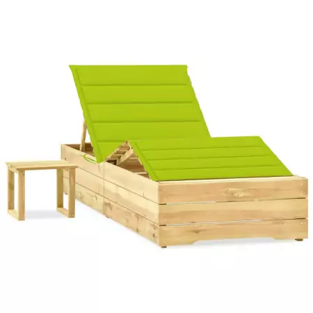 Lettino da Giardino con Tavolino Cuscino Legno Pino Impregnato