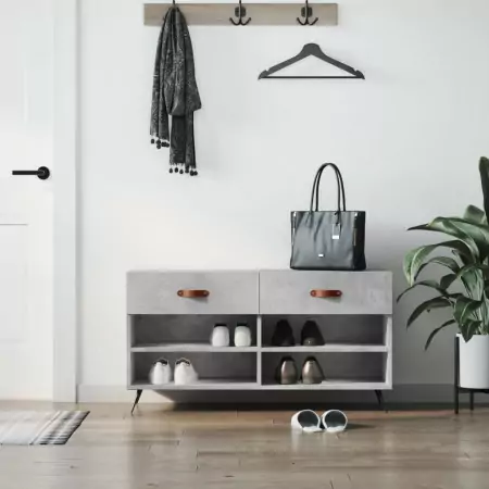 Panca Porta Scarpe Grigio Cemento 102x35x55cm Legno Multistrato