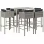 Set Bar da Giardino 7 pz con Cuscini in Polyrattan Grigio