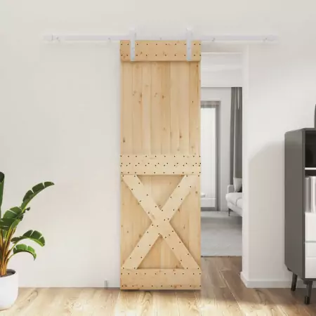 Porta Scorrevole con Set Hardware 70x210 cm Legno Massello Pino