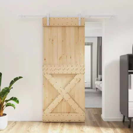 Porta Scorrevole con Set Hardware 85x210 cm Legno Massello Pino