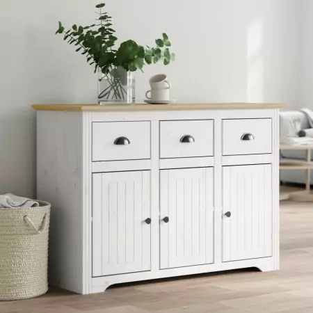 Credenza BODO 115x43x79,5 cm Legno Massello Pino Bianco Marrone