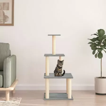 Albero per Gatti con Tiragraffi in Sisal Grigio Chiaro 111 cm