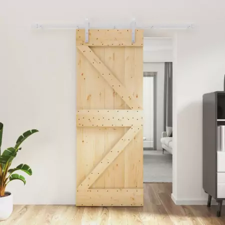 Porta Scorrevole con Set Hardware 80x210 cm Legno Massello Pino