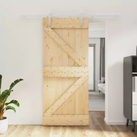 Porta Scorrevole con Set Hardware 90x210 cm Legno Massello Pino