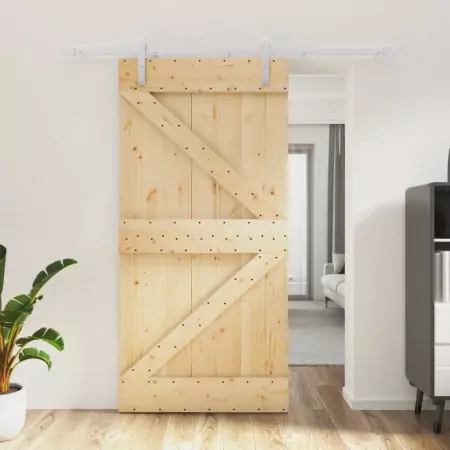 Porta Scorrevole con Set Hardware 100x210cm Legno Massello Pino