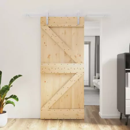 Porta Scorrevole con Set Hardware 90x210 cm Legno Massello Pino