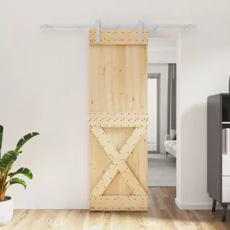 Porta Scorrevole con Set Hardware 70x210 cm Legno Massello Pino