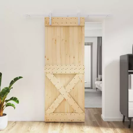 Porta Scorrevole con Set Hardware 80x210 cm Legno Massello Pino