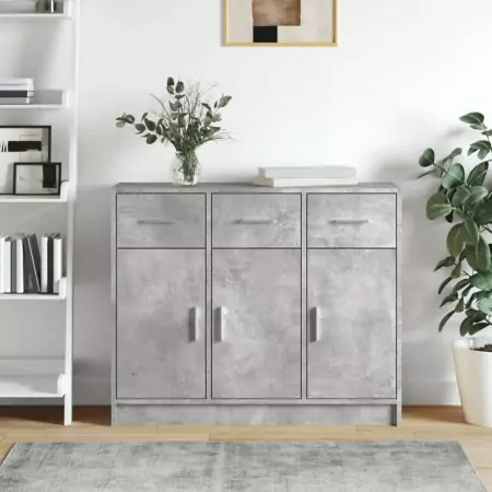 Credenza Grigio Cemento 91x28x75 cm in Legno Multistrato