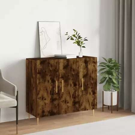 Credenza Rovere Fumo 90x34x80 cm in Legno Multistrato