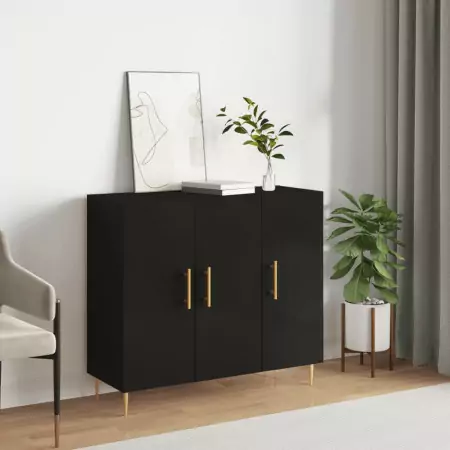 Credenza Nera 90x34x80 cm in Legno Multistrato