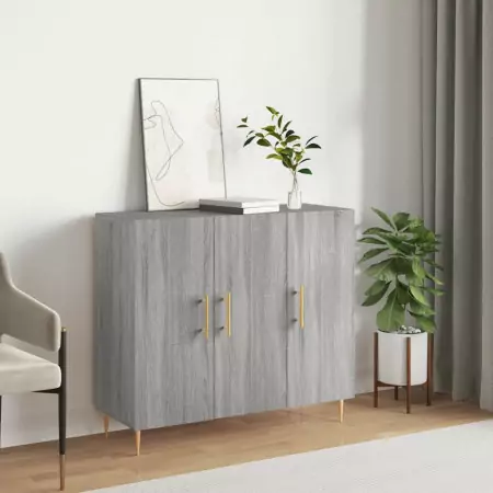 Credenza Grigio Sonoma 90x34x80 cm in Legno Multistrato