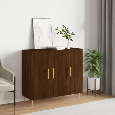 Credenza Rovere Marrone 90x34x80 cm in Legno Multistrato