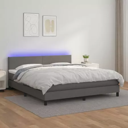 Giroletto Molle con Materasso e LED Grigio 180x200cm Similpelle