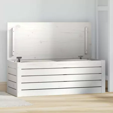 Contenitore Portaoggetti Bianco 89x36,5x33cm Massello di Pino