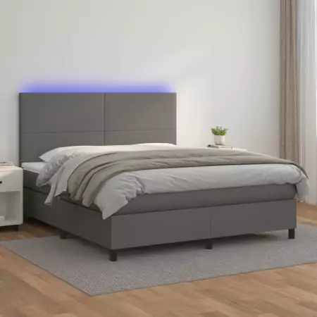 Giroletto Molle con Materasso e LED Grigio 180x200cm Similpelle