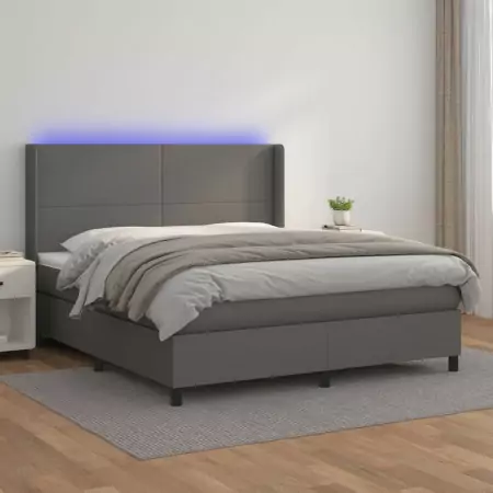 Giroletto Molle con Materasso e LED Grigio 180x200cm Similpelle