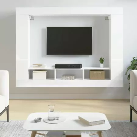 Mobile Porta TV Bianco Lucido 152x22x113cm in Legno Multistrato