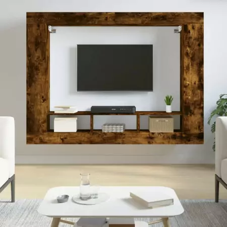 Mobile Porta TV Rovere Fumo 152x22x113 cm in Legno Multistrato