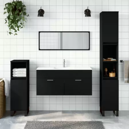 Mobile da Bagno con Specchio Nero in Legno Multistrato