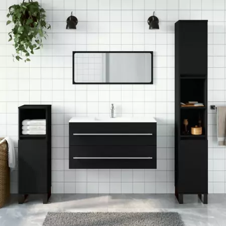 Mobile da Bagno con Specchio Nero in Legno Multistrato