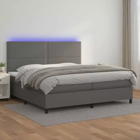 Giroletto Molle con Materasso e LED Grigio 200x200cm Similpelle