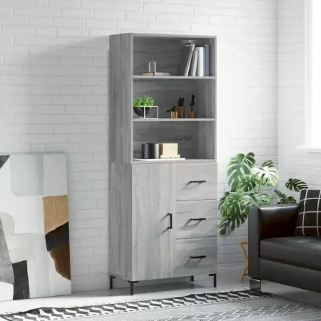 Credenza Grigio Sonoma 69,5x34x180 cm in Legno Multistrato