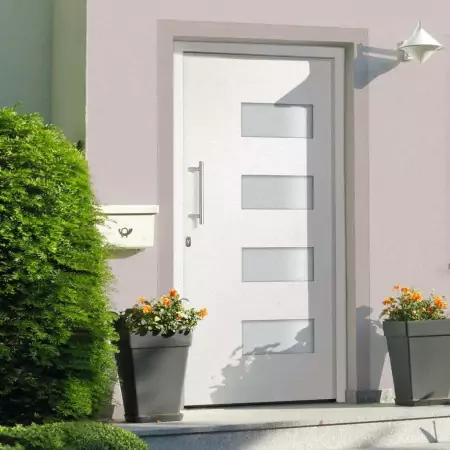 Porta d'Ingresso in Alluminio e PVC Bianco 110x210 cm