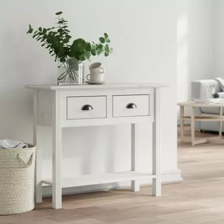 Tavolo Consolle BODO 90x34,5x73 cm Legno Massello Pino Bianco