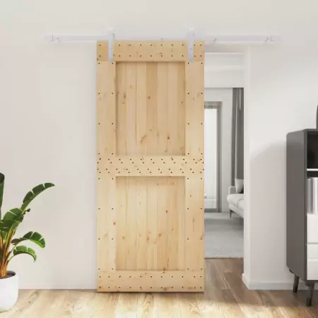 Porta Scorrevole con Set Hardware 90x210 cm Legno Massello Pino